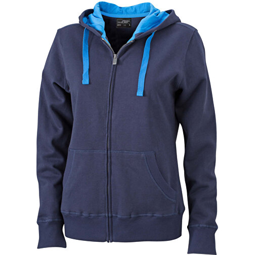 Ladies’ Hooded Jacket , James Nicholson, navy/cobalt, 80% Baumwolle, gekämmt, 20% Polyester, M, , Bild 1