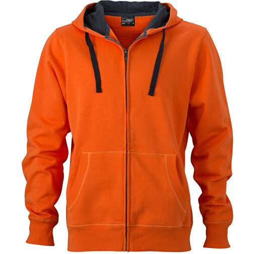 Men’s Hooded Jacket , James Nicholson, dark-orange/carbon, 80% Baumwolle, gekämmt, 20% Polyester, 3XL, , Bild 1