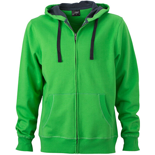 Men’s Hooded Jacket , James Nicholson, grün/carbon, 80% Baumwolle, gekämmt, 20% Polyester, S, , Bild 1