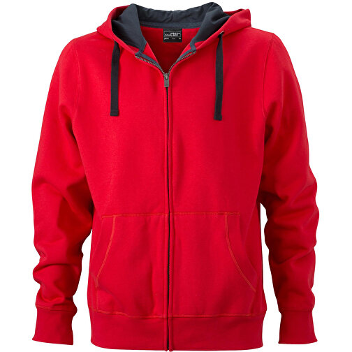 Men’s Hooded Jacket , James Nicholson, rot/carbon, 80% Baumwolle, gekämmt, 20% Polyester, 3XL, , Bild 1