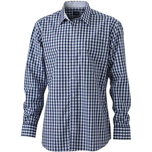 Men’s Checked Shirt , James Nicholson, navy/weiss, 100% Baumwolle, M, , Bild 1