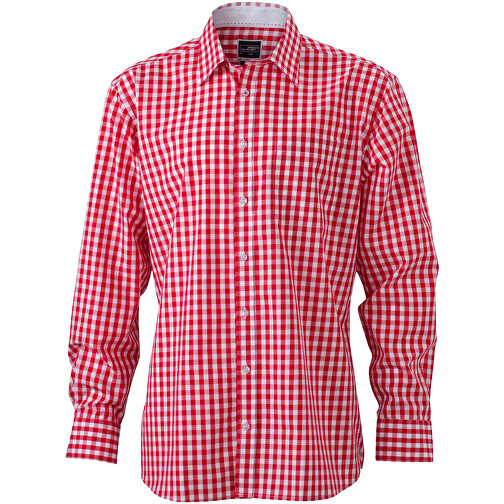 Men’s Checked Shirt , James Nicholson, rot/weiß, 100% Baumwolle, L, , Bild 1