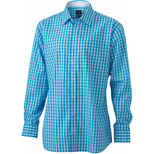 Men’s Checked Shirt , James Nicholson, türkis/weiss, 100% Baumwolle, M, , Bild 1