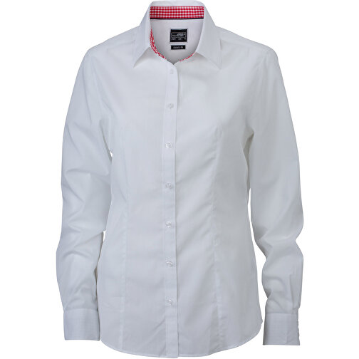 Ladies’ Plain Shirt , James Nicholson, weiß/rot-weiß, 100% Baumwolle, S, , Bild 1