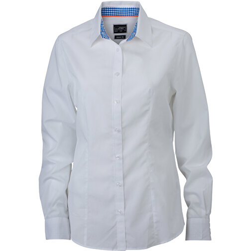 Ladies’ Plain Shirt , James Nicholson, weiß/royal-weiß, 100% Baumwolle, S, , Bild 1