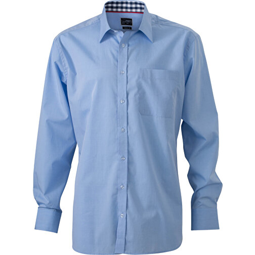 Men’s Plain Shirt , James Nicholson, light-blau/navy-weiß, 100% Baumwolle, L, , Bild 1