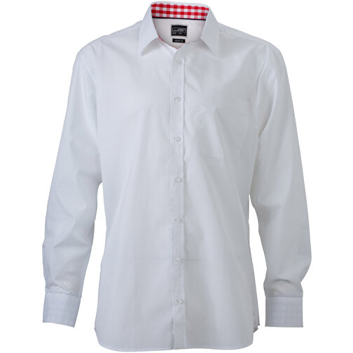 Men’s Plain Shirt , James Nicholson, weiß/rot-weiß, 100% Baumwolle, M, , Bild 1
