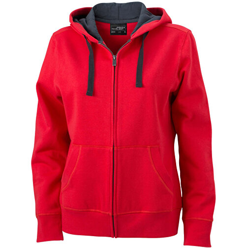 Ladies’ Hooded Jacket , James Nicholson, rot/carbon, 80% Baumwolle, gekämmt, 20% Polyester, L, , Bild 1