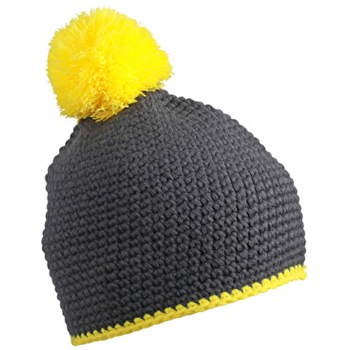 Pompom-hat med kontraststribe, Billede 1