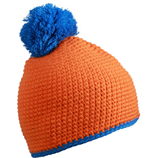 Pompon Hat With Contrast Stripe , Myrtle Beach, orange/aqua, 100% Polyester, one size, , Bild 1