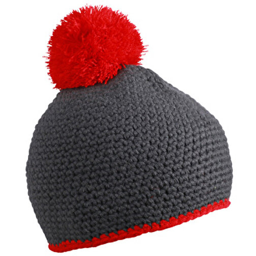 Pompom-hat med kontraststribe, Billede 1