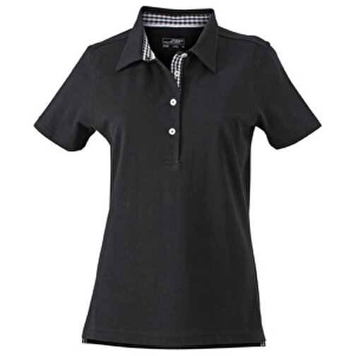 Ladies’ Plain Polo , James Nicholson, schwarz/schwarz-weiß, 100% Baumwolle, gekämmt, S, , Bild 1