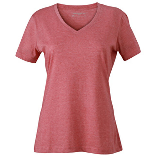 Ladies’ Heather T-Shirt , James Nicholson, rot-melange, 65% Polyester, 35% Baumwolle, L, , Bild 1