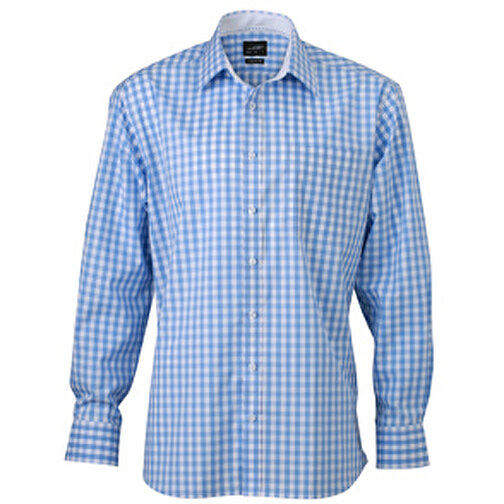 Men’s Checked Shirt , James Nicholson, glacier-blau/weiß, 100% Baumwolle, M, , Bild 1