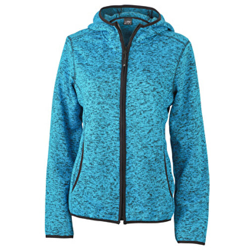 Ladies’ Knitted Fleece Hoody , James Nicholson, blau-melange/schwarz, 100% Polyester, S, , Bild 1