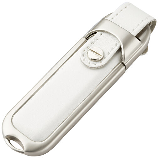 USB-Stick DAKAR 4 GB , Promo Effects MB , weiß MB , 4 GB , Leder / Metall MB , 3 - 10 MB/s MB , 8,80cm x 1,40cm x 2,80cm (Länge x Höhe x Breite), Bild 2
