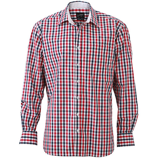 Men’s Checked Shirt , James Nicholson, navy/rot-navy-weiß, 100% Baumwolle, M, , Bild 1