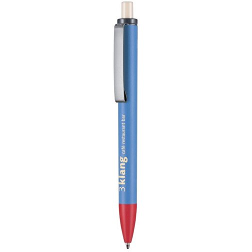 Kugelschreiber Exos Soft P , Ritter-Pen, taubenblau/korallenrot, ABS-Kunststoff, 14,00cm (Länge), Bild 1