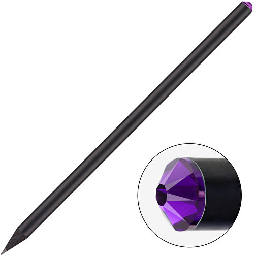Schwarzer Bleistift Mit Original Preciosa®-Kristall , schwarz, Kristall violett, Holz, 17,70cm x 0,70cm x 0,70cm (Länge x Höhe x Breite), Bild 1