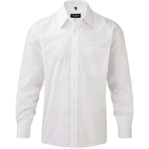 Langärmliges Popeline-Hemd , Russell, weiß, 65 % Polyester / 35 % Baumwolle, S, , Bild 1