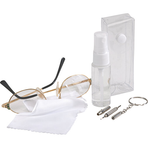 Brillen-Reinigungsset VIEW , transparent, PVC / Polyester / Stahl, 3,50cm x 10,00cm x 3,00cm (Länge x Höhe x Breite), Bild 2
