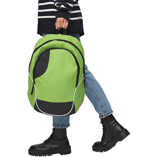 Rucksack CURVE , hellgrün, schwarz, 600D Polyester, 46,00cm x 19,00cm x 34,00cm (Länge x Höhe x Breite), Bild 9