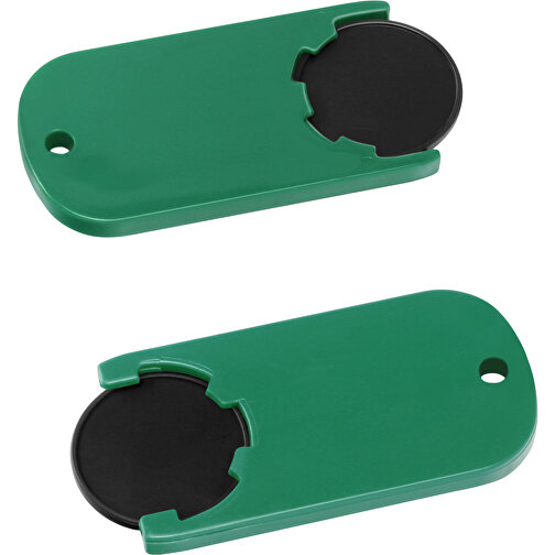 Chiphalter Mit 1€-Chip 'Alpha' , schwarz, grün, ABS, 6,10cm x 0,40cm x 2,90cm (Länge x Höhe x Breite), Bild 1