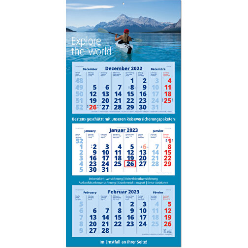 Faltbare Wand-Termin-Kalender, 3-Monats-Planer 'Large' , blau, Papier, 81,60cm x 38,00cm (Höhe x Breite), Bild 1