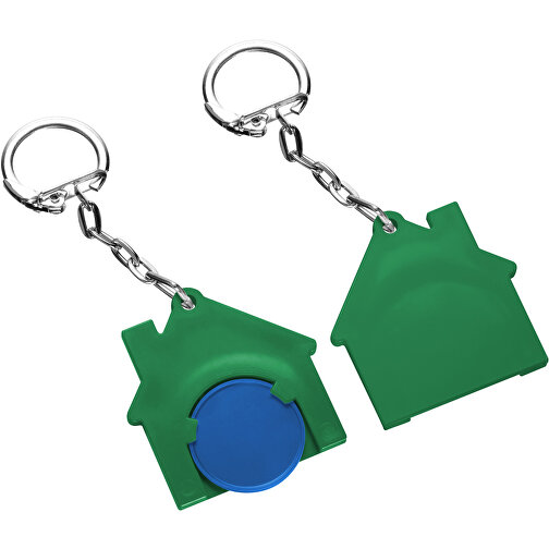 Chiphalter Mit 1€-Chip 'Haus' , blau, grün, ABS+MET, 4,40cm x 0,40cm x 4,10cm (Länge x Höhe x Breite), Bild 1