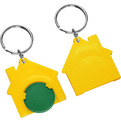 Chiphalter Mit 1€-Chip 'Haus' , grün, gelb, ABS+MET, 4,40cm x 0,40cm x 4,10cm (Länge x Höhe x Breite), Bild 1