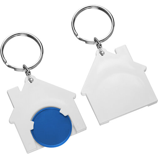 Chiphalter Mit 1€-Chip 'Haus' , blau, weiss, ABS+MET, 4,40cm x 0,40cm x 4,10cm (Länge x Höhe x Breite), Bild 1