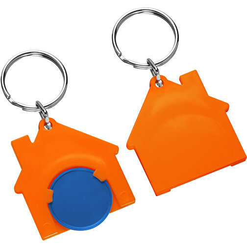 Chiphalter Mit 1€-Chip 'Haus' , blau, orange, ABS+MET, 4,40cm x 0,40cm x 4,10cm (Länge x Höhe x Breite), Bild 1
