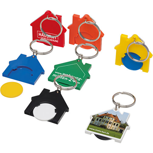 Chiphalter Mit 1€-Chip 'Haus' , gelb, rot, ABS+MET, 4,40cm x 0,40cm x 4,10cm (Länge x Höhe x Breite), Bild 2