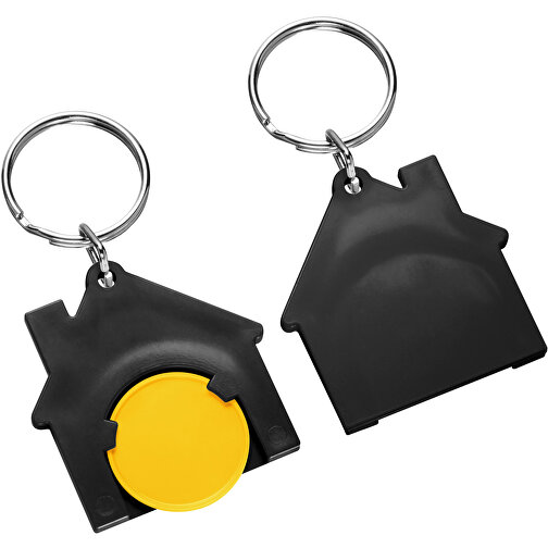 Chiphalter Mit 1€-Chip 'Haus' , gelb, schwarz, ABS+MET, 4,40cm x 0,40cm x 4,10cm (Länge x Höhe x Breite), Bild 1