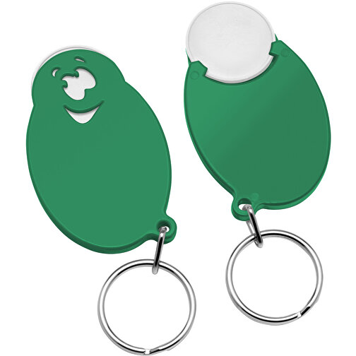Chiphalter Mit 1€-Chip 'Gesicht' , weiß, grün, ABS+MET, 5,90cm x 0,40cm x 3,50cm (Länge x Höhe x Breite), Bild 1