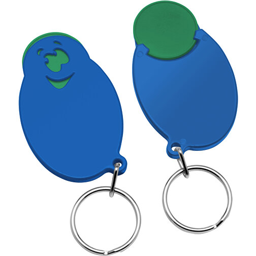 Chiphalter Mit 1€-Chip 'Gesicht' , grün, blau, ABS+MET, 5,90cm x 0,40cm x 3,50cm (Länge x Höhe x Breite), Bild 1