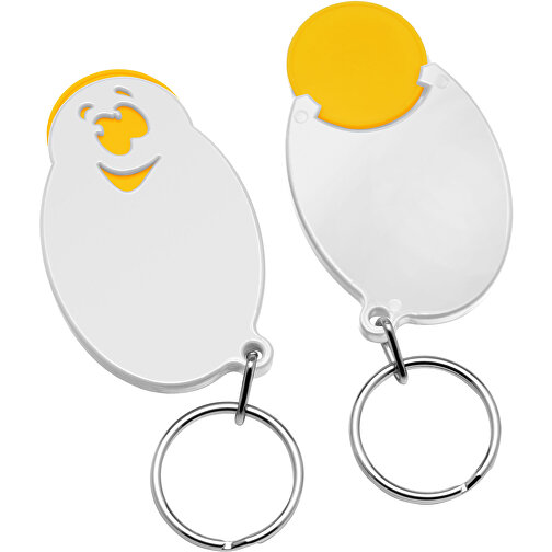 Chiphalter Mit 1€-Chip 'Gesicht' , gelb, weiß, ABS+MET, 5,90cm x 0,40cm x 3,50cm (Länge x Höhe x Breite), Bild 1