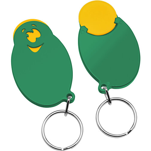 Chiphalter Mit 1€-Chip 'Gesicht' , gelb, grün, ABS+MET, 5,90cm x 0,40cm x 3,50cm (Länge x Höhe x Breite), Bild 1