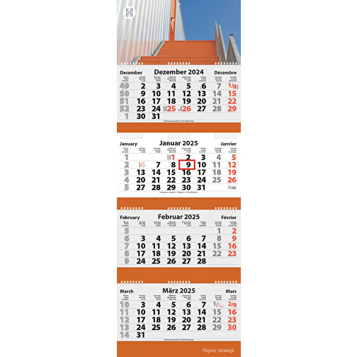 4-Monats Faltkalender 'Quatrus-Deluxe Ring-Wire' , Rückwand: 290 g/m² Chromokarton, Kalenderblätter: 70 g/m² holzfrei weiß, chlorfrei gebleicht, 97,50cm x 34,00cm (Höhe x Breite), Bild 1