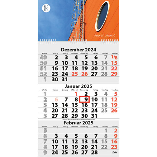 3-Monats DIN A3 Kalender 'Trinus G' , weiß, Kopflasche: 290 g/m² Chromokarton, Kalenderblätter: 70 g/m² holzfrei weiß, chlorfrei gebleicht, 42,00cm x 29,60cm (Höhe x Breite), Bild 2