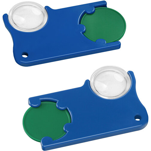 Chiphalter Mit 1€-Chip Und Lupe , grün, blau, ABS+PS, 6,00cm x 0,40cm x 4,00cm (Länge x Höhe x Breite), Bild 1