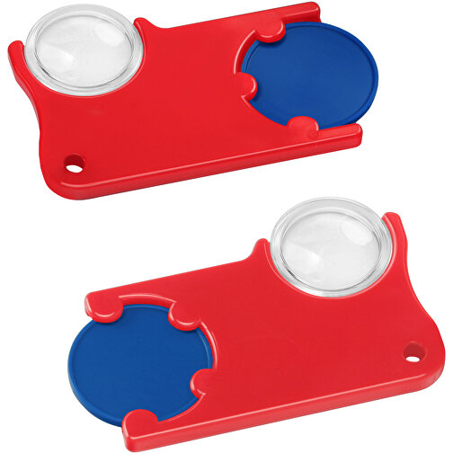 Chiphalter Mit 1€-Chip Und Lupe , blau, rot, ABS+PS, 6,00cm x 0,40cm x 4,00cm (Länge x Höhe x Breite), Bild 1