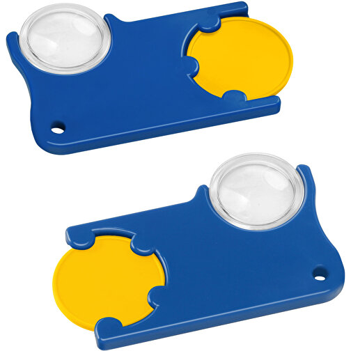 Chiphalter Mit 1€-Chip Und Lupe , gelb, blau, ABS+PS, 6,00cm x 0,40cm x 4,00cm (Länge x Höhe x Breite), Bild 1