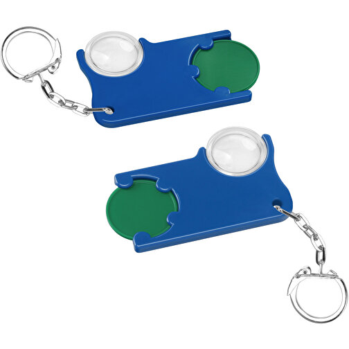 Chiphalter Mit 1€-Chip Und Lupe , grün, blau, ABS+PS+MET, 6,00cm x 0,40cm x 4,00cm (Länge x Höhe x Breite), Bild 1
