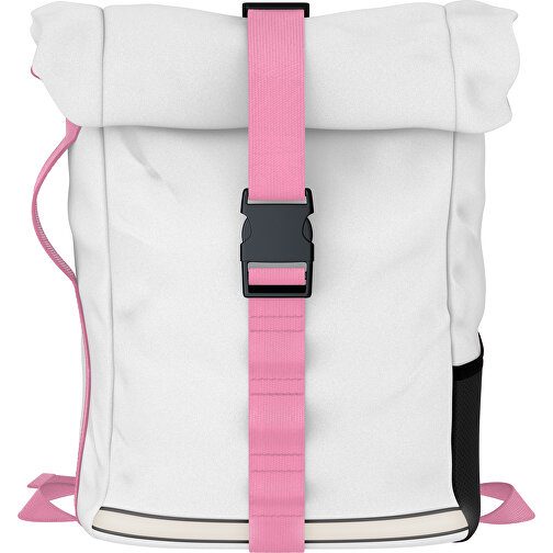 Rolltop Rucksack Comfort , weiß / hellpink, Sublimation-fabric 200g - Polyester (PU), 29,50cm x 13,00cm x 33,00cm (Länge x Höhe x Breite), Bild 1