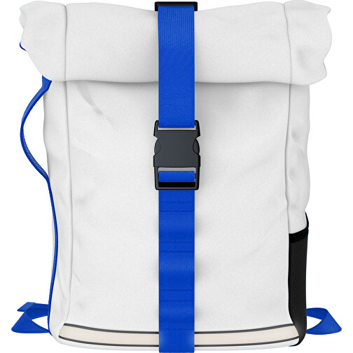 Rolltop Rucksack Comfort , weiss / königsblau, Sublimation-fabric 200g - Polyester (PU), 29,50cm x 13,00cm x 33,00cm (Länge x Höhe x Breite), Bild 1