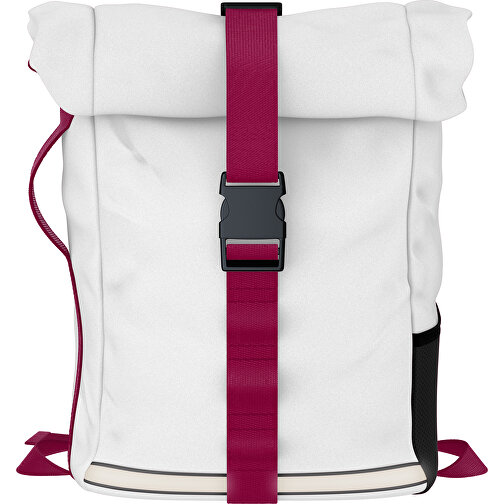 Rolltop Rucksack Comfort , weiss / bugunderrot, Sublimation-fabric 200g - Polyester (PU), 29,50cm x 13,00cm x 33,00cm (Länge x Höhe x Breite), Bild 1