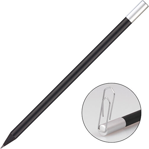 Bleistift Mit Magnet Und Metallkappe , schwarz, Metallkappe silber, Holz, 17,60cm x 0,70cm x 0,70cm (Länge x Höhe x Breite), Bild 1