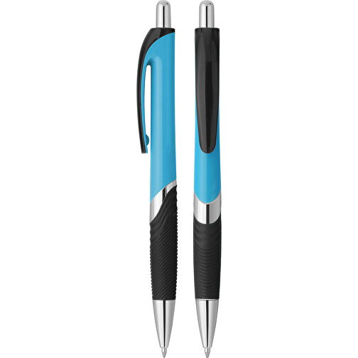 Druckkugelschreiber 'Lambda' , hellblau, schwarz, ABS, 14,10cm (Länge), Bild 1