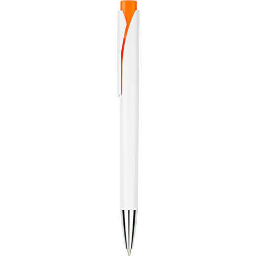 Kugelschreiber Liverpool Weiss , Promo Effects, weiss/orange, Kunststoff, 14,10cm x 1,00cm x 1,20cm (Länge x Höhe x Breite), Bild 1
